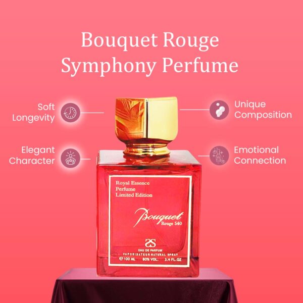 BOUQUET ROUGE by Symphony Eau De Parfum, 100ml 3.4oz, Inspired by Baccarat Rouge MFK, Luxury Unisex Men Women, Long Lasting Fragrance, Wide Sillage