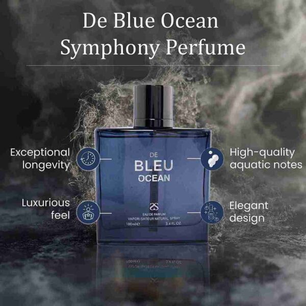 De Blue Ocean by Symphony, Eau De Parfum, 100ml-3.4oz, Inspired by Blue De Сhаnеl Luxury Perfume for Men, Long Lasting Fragrance, Citrus Jasmine Woody Masculine, Wide Sillage
