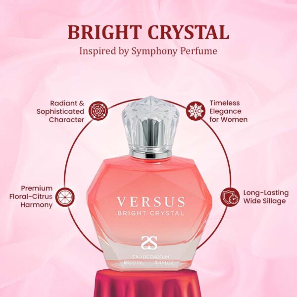 BRIGHT CRYSTAL by Symphony, Eau De Parfum, 100ml 3.4oz, Inspired by Bright Crystal (Versace), Luxury Perfume for Women, Long Lasting, Floral, Citrus, Fresh, Aquatic, Woody, Rose Scent, Wide Sillage