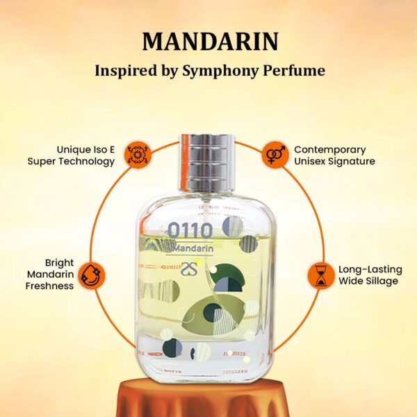 01+MANDARIN by Symphony, Eau De Parfum, 100ml 3.4oz, Inspired by Molecule 01 + Mandarin (Escentric Molecules), Luxury Unisex Perfume, Long Lasting, Citrus, Woody, Musky, Amber, Fruity Scent, Wide Sillage