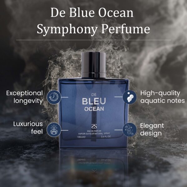 De Blue Ocean by Symphony, Eau De Parfum, 100ml-3.4oz, Inspired by Blue De Сhаnеl Luxury Perfume for Men, Long Lasting Fragrance, Citrus Jasmine Woody Masculine, Wide Sillage