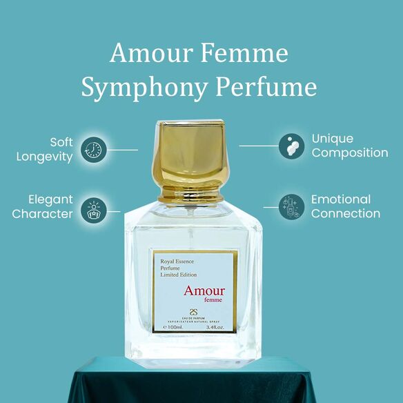 Amour Femme by Symphony, Eau De Parfum, 100ml 3.4oz, Inspired by Amyris Femme-MFK, Luxury Perfume for Women, Long Lasting Floral Fragrance, Wide Sillage