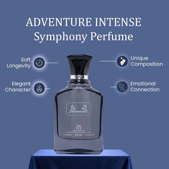 ADVENTURE INTENSE by Symphony Eau De Parfum, 100ml 3.4oz, Inspired by Creed Aventus Intense, Luxury Perfume for Men, Long Lasting Fruity Sophisticated Woody Vibrant Musk Oakmoss