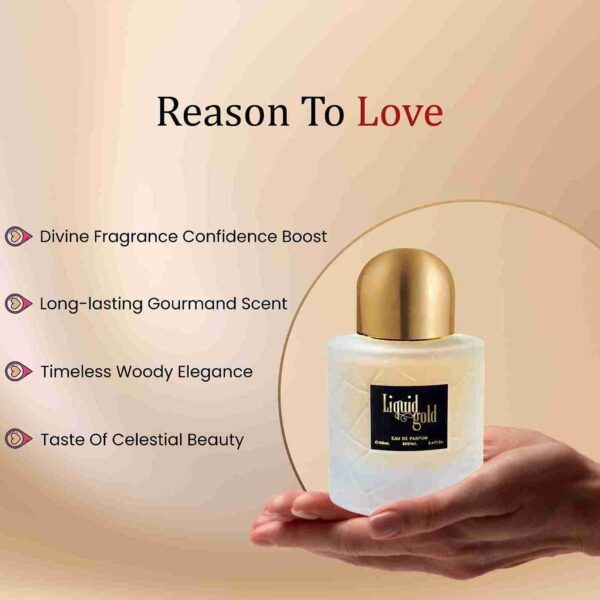 Liquid Gold by Symphony Eau De Parfum, 100ml 3.4oz, Inspired by Angel Share-Kilian Paris, Luxury Perfume for Men Women Unisex, Long Lasting Woody Spicy Fragrance, Wide Sillage