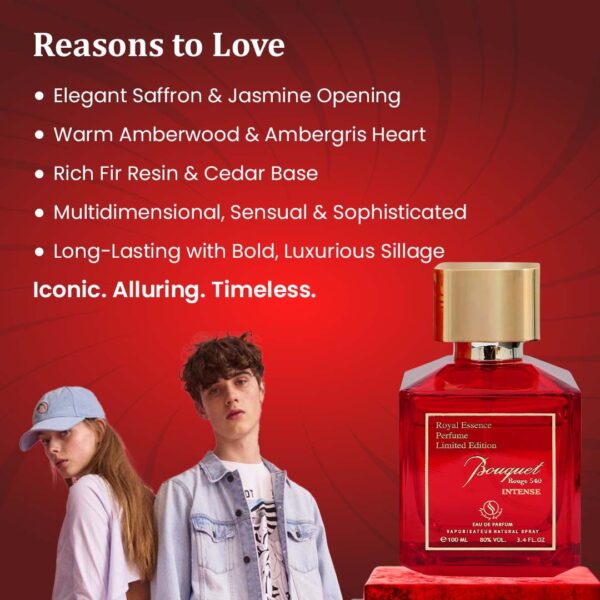 BOUQUET ROUGE 540 INTENSE by Symphony Eau De Parfum, 100ml 3.4oz, Inspired by Baccarat Rouge MFK, Luxury Unisex Men Women, Long Lasting Fragrance, Wide Sillage