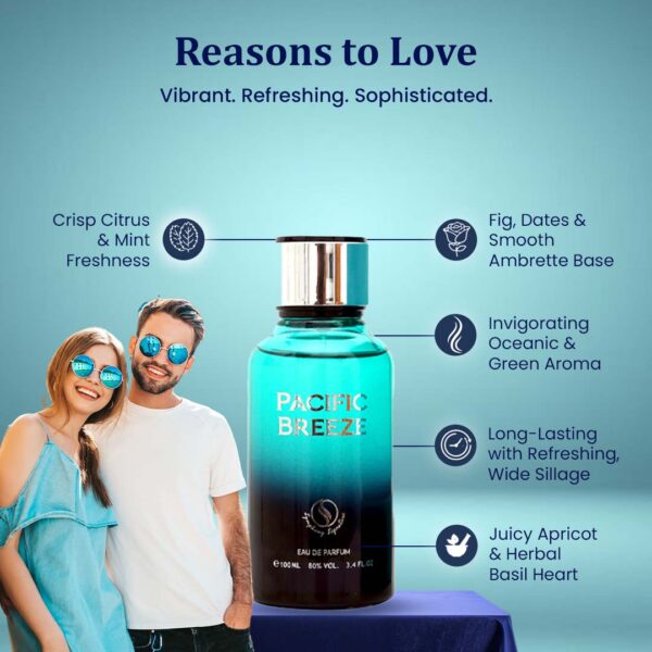 PACIFIC BREEZE by Symphony Eau De Parfum, 100ml 3.4oz, Inspired by Pacific Chill by LV, Luxury Perfume Unisex Men Women, Long Lasting and Wide Sillage.