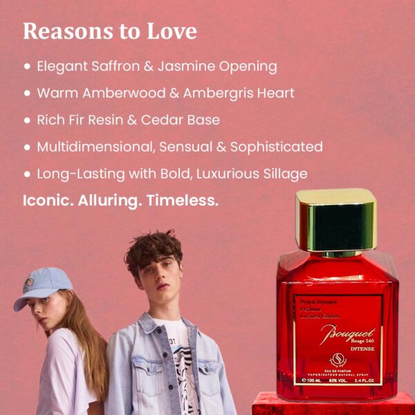 BOUQUET ROUGE 540 INTENSE by Symphony Eau De Parfum, 100ml 3.4oz, Inspired by Baccarat Rouge MFK, Luxury Unisex Men Women, Long Lasting Fragrance, Wide Sillage
