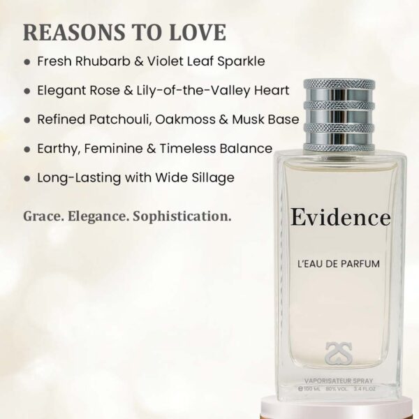 EVIDENCE by Symphony, Eau De Parfum, 100ml 3.4oz, Inspired by Comme Une Evidence (Yves Rocher), Luxury Perfume for Women, Long Lasting, White Floral, Green, Rose, Earthy, Musky, Woody Scent, Wide Sillage