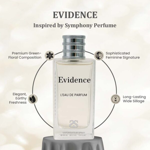 EVIDENCE by Symphony, Eau De Parfum, 100ml 3.4oz, Inspired by Comme Une Evidence (Yves Rocher), Luxury Perfume for Women, Long Lasting, White Floral, Green, Rose, Earthy, Musky, Woody Scent, Wide Sillage
