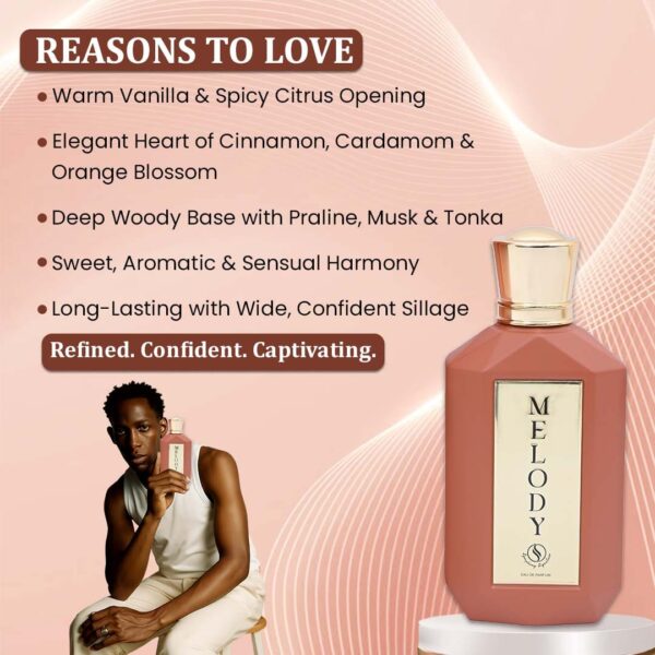 MELODY by Symphony, Eau De Parfum, 100ml 3.4oz, Inspired by Althaïr (Parfums de Marly), Luxury Perfume for Men, Long Lasting, Sweet, Vanilla, Warm Spicy, Musky, Woody Scent, Wide Sillage